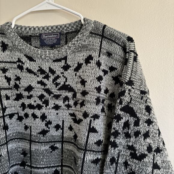 VTG Barnaby Crew Neck Sweater Geometric Black Gray Long Sleeve - Mens Size Med - Picture 2 of 8